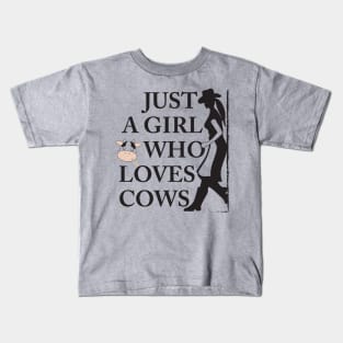 Just A Girl Who Loves Cows Cowgirl T-Shirt For Country Girls Feat. Cute Cow / Country Music Fan Tee For Western Girls / Wear At Farm, Rodeo Kids T-Shirt